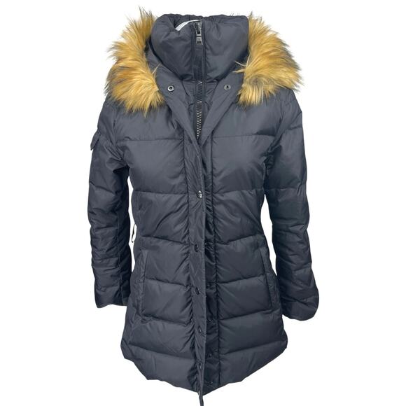 S13 Women's Black Faux Fur Shearling Hoodie Hooded Down Puffer Quilted Jacket S - Picture 1 of 5